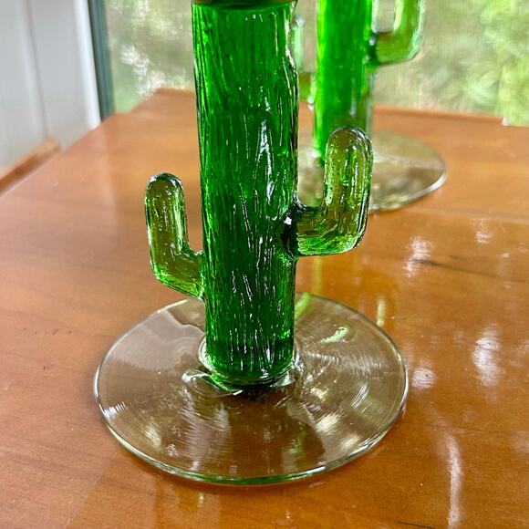 Set of 4 Vintage Green Cactus Stem Margarita Glasses – 7” - Picture 2 of 15
